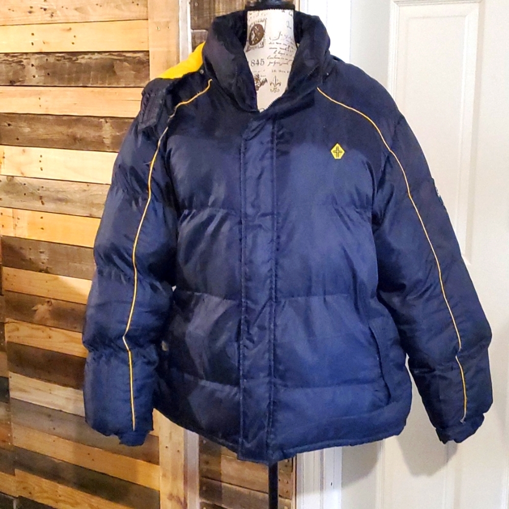 COPY - Swiss Cross ✝️ XL puffer coat in blue and maze